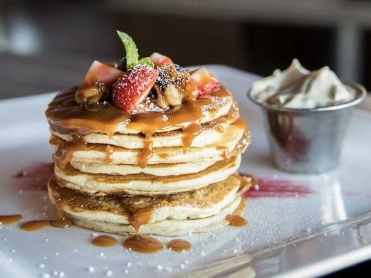 A stack of pancakes.