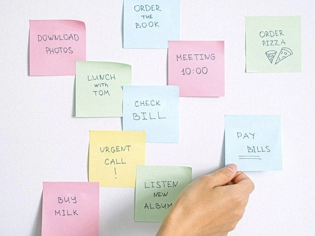 Post-it notes on a whiteboard. 