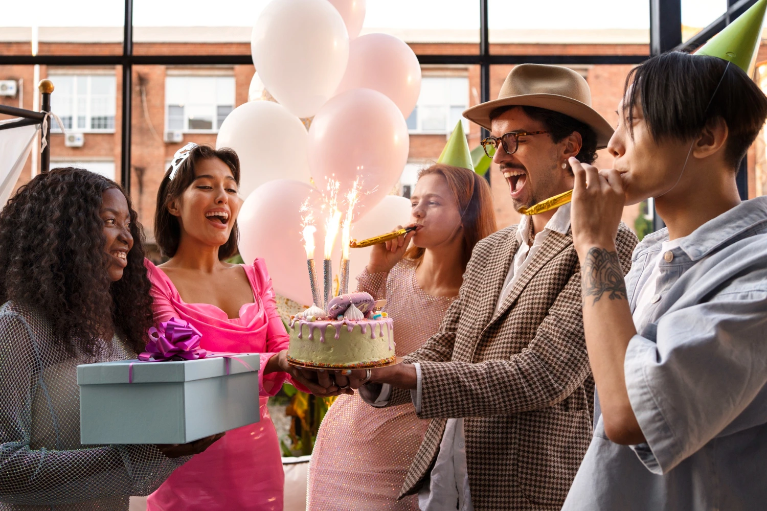 A group of people celebrating a birthday.